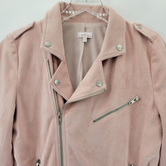Pixley Faux Suede Motorcycle Jacket Womens Small Pink Twee Rock And Roll K Pop - Picture 2 of 12